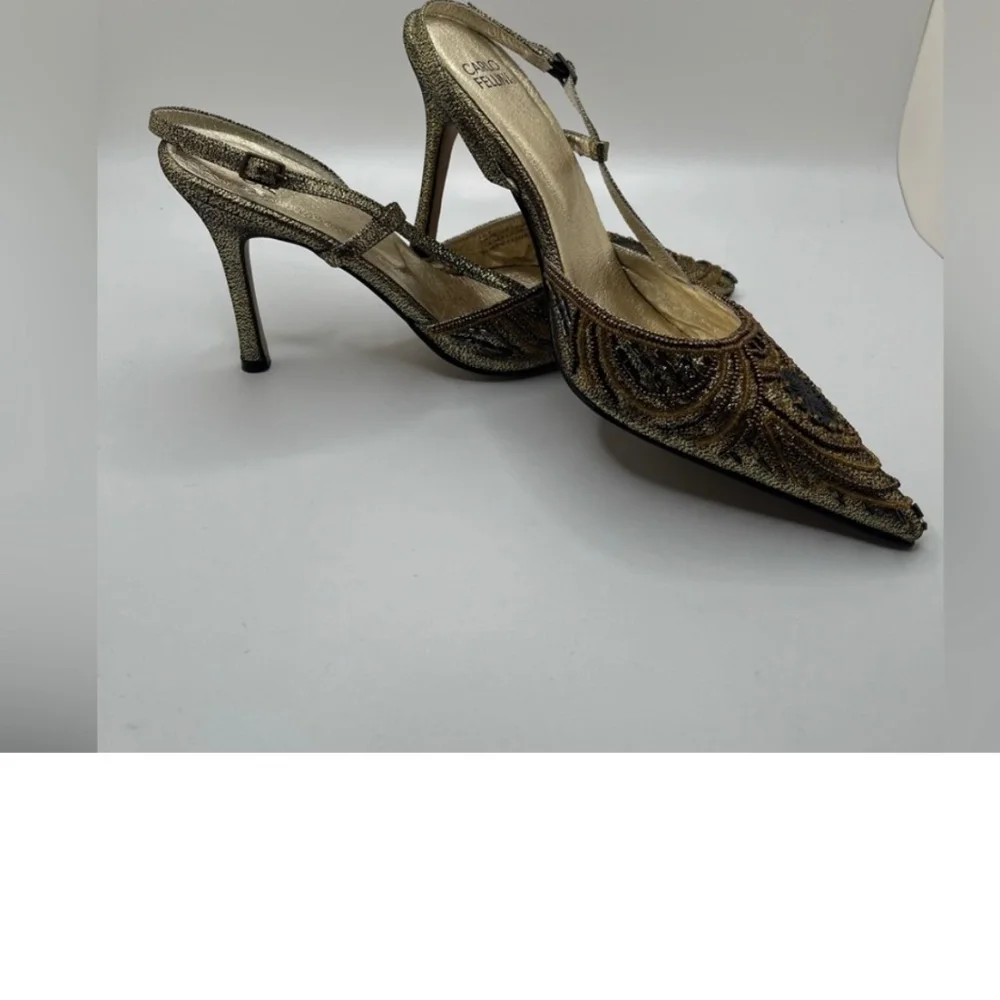 Carlo Fellini Women’s Lyli Nightlife Sequin Slingback Gold Shoes Size 8 - Picture 2 of 10